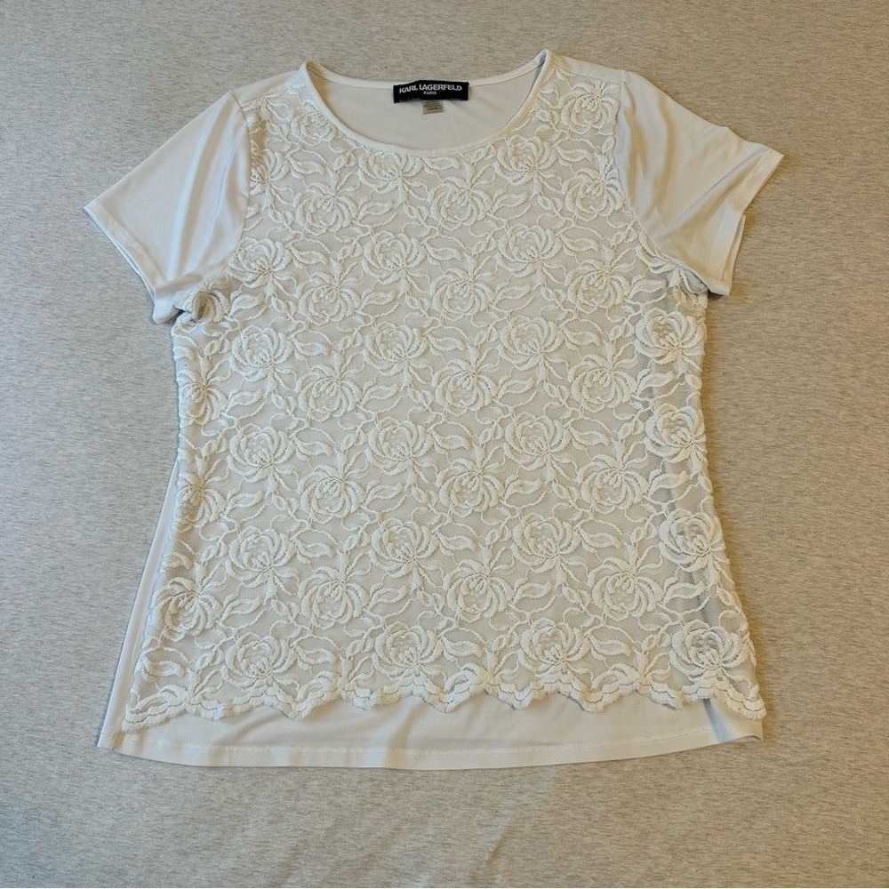 Karl Lagerfeld Floral Lace Short Sleeve Top -‎ Cream